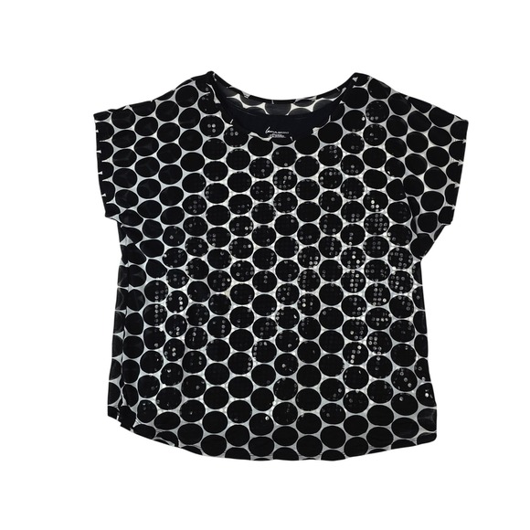 Lane Bryant Tops - Lane Bryant Sequin Polka Dot Blouse Women 14/16 Black White Layered Short Sleeve